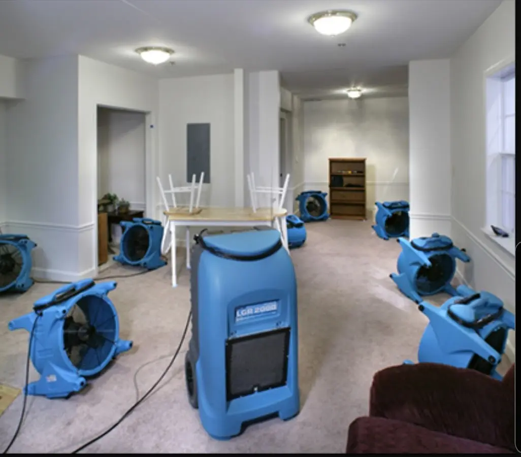 Air movers and dehumidifier setup for Water Extraction & Removal in South Barrington