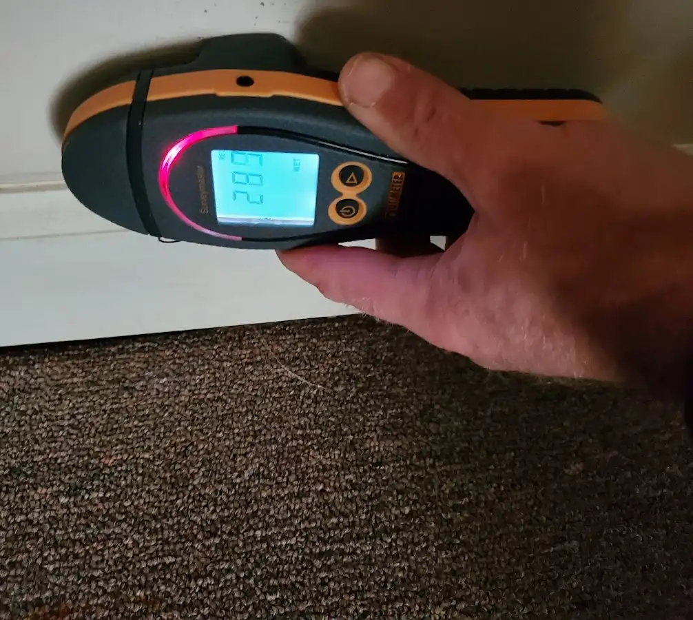 Moisture detection at baseboard during Burst Pipe Cleanup in South Barrington
